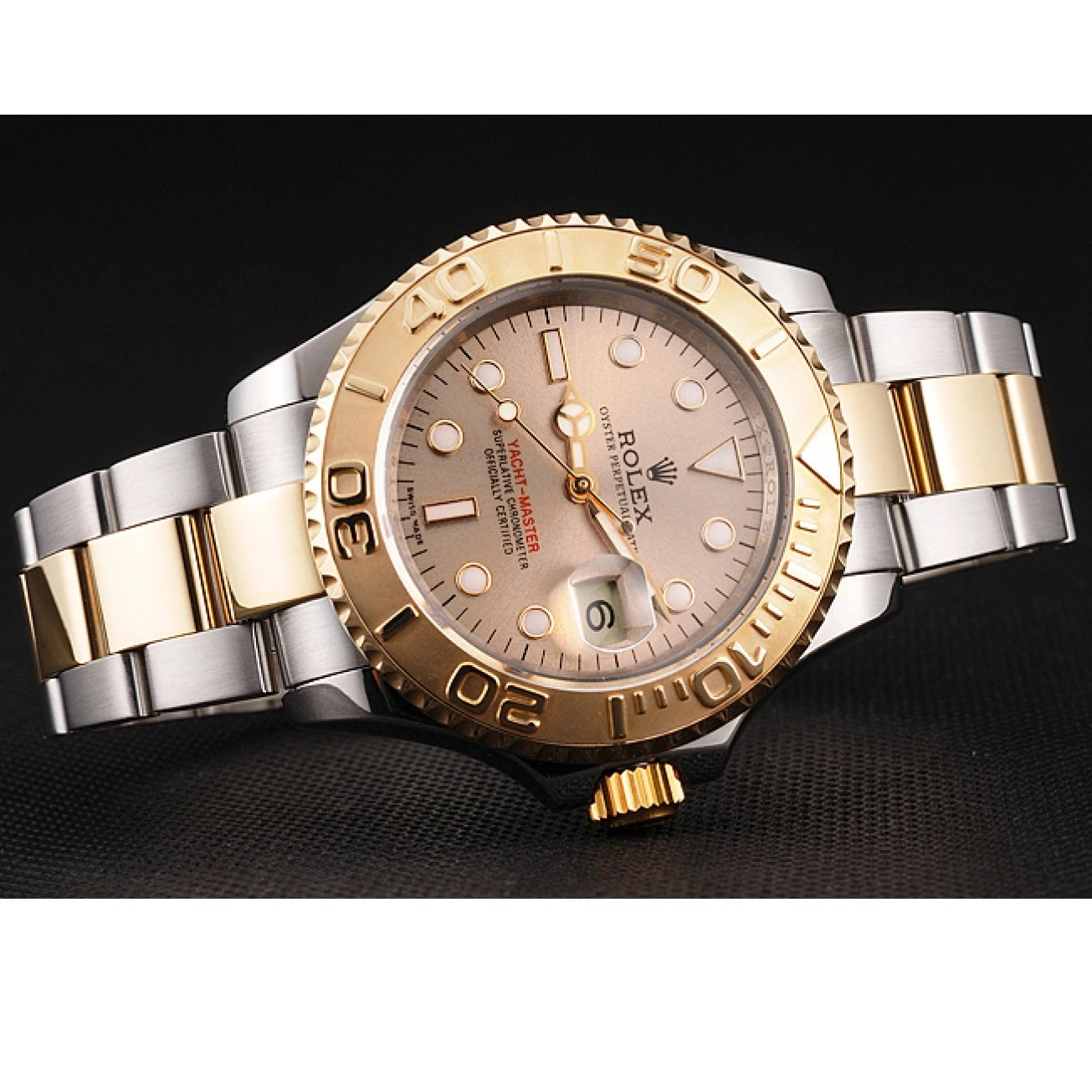 Aaa replica watch Bezel Swiss Stainless Tone Yacht-Master Dial Champagne Steel Bracelet Two Rolex Case Gold 0519